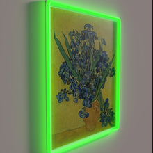 Charger l&#39;image dans la galerie, Vincent van Gogh&#39;s iconic &#39;Irises&#39; painting recreated in vibrant neon.