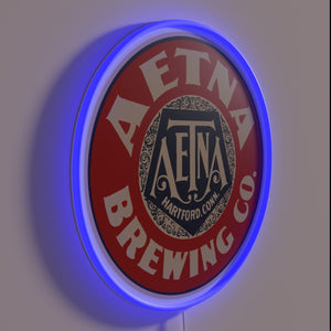 Vintage style Aetna Beer sign with colorful RGB neon accents