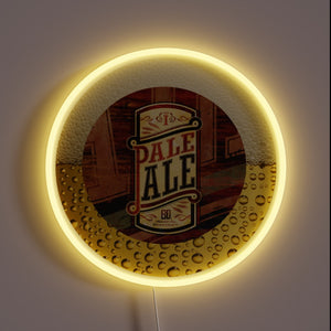 Retro Neon Sign with Vintage Beer Label Illustration in Colorful Style