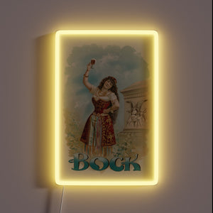 Vintage Beer Sign Featuring Bock Miranda's Colorful Neon Artwork Design.