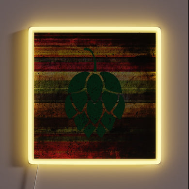 Colorful, Handcrafted Vintage Craft Beer Sign with Neon Hops Accents