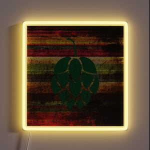 Colorful, Handcrafted Vintage Craft Beer Sign with Neon Hops Accents