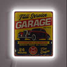 Charger l&#39;image dans la galerie, Vintage garage neon sign with classic car and retro text.