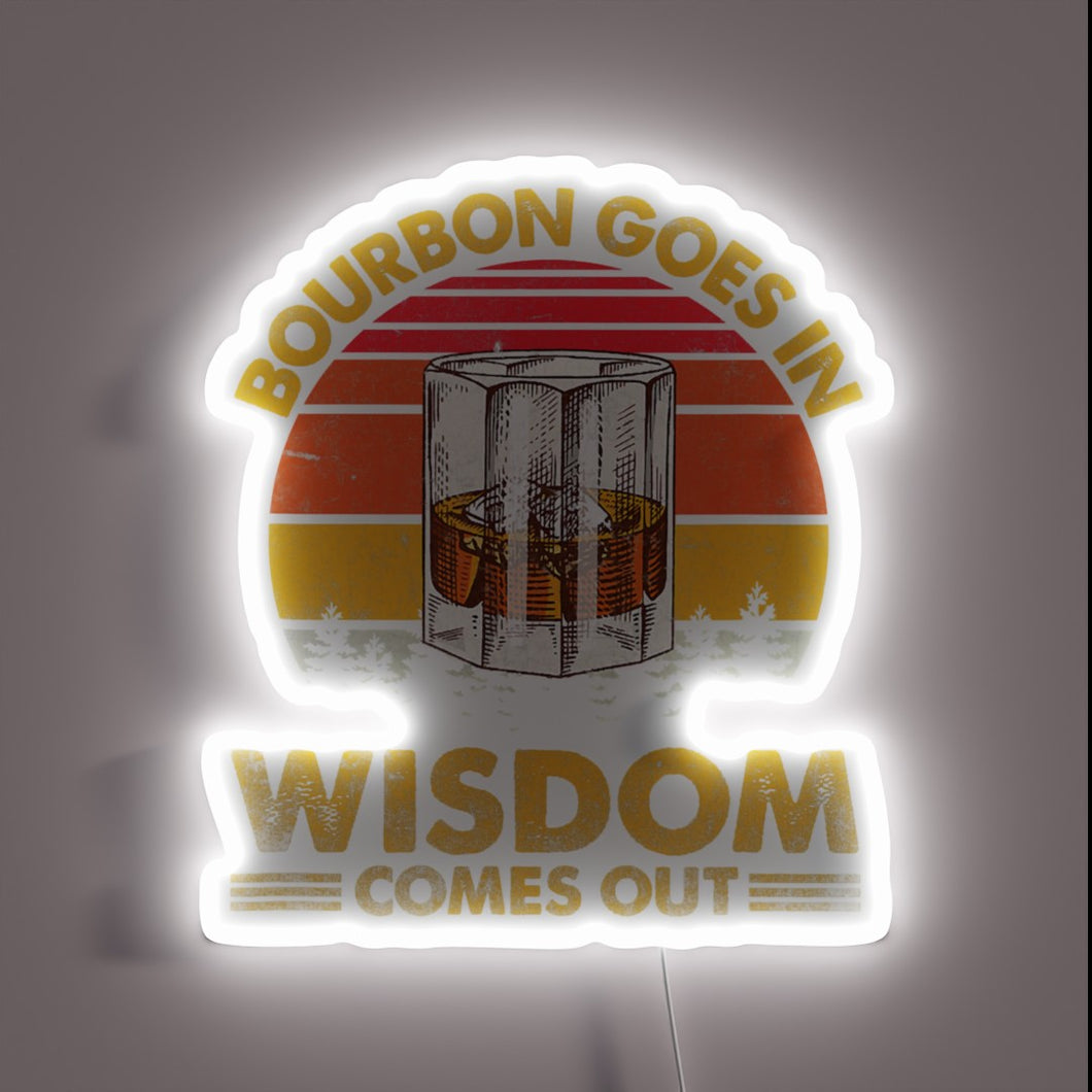 Bourbon Connoisseur's Wise Whiskey Enthusiast Distilled Knowledge in Neon Letters