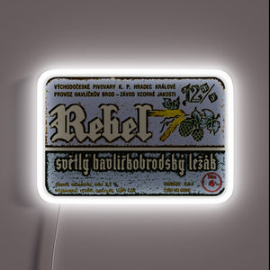 Retro-inspired illuminated signage featuring vintage craft beer label designs.