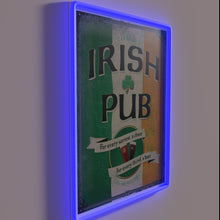 Charger l&#39;image dans la galerie, Retro Celtic themed pub decor with colorful neon illumination accents.