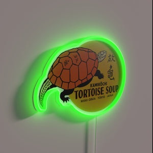 Vintage Japanese Restaurant Decor: Handcrafted RGB Neon Tortoise Soup Sign