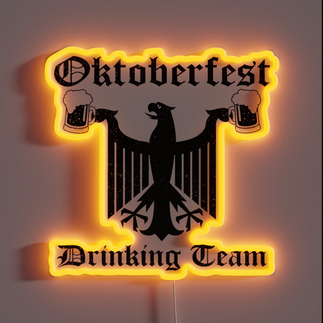 Cheerful retro LED neon sign featuring Oktoberfest drinking team colors