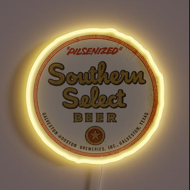 Vintage illuminated neon sign featuring iconic Texas brewery logos together.