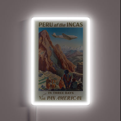 Neon Sign of Vibrant Peru Travel Posters in Retro Glow