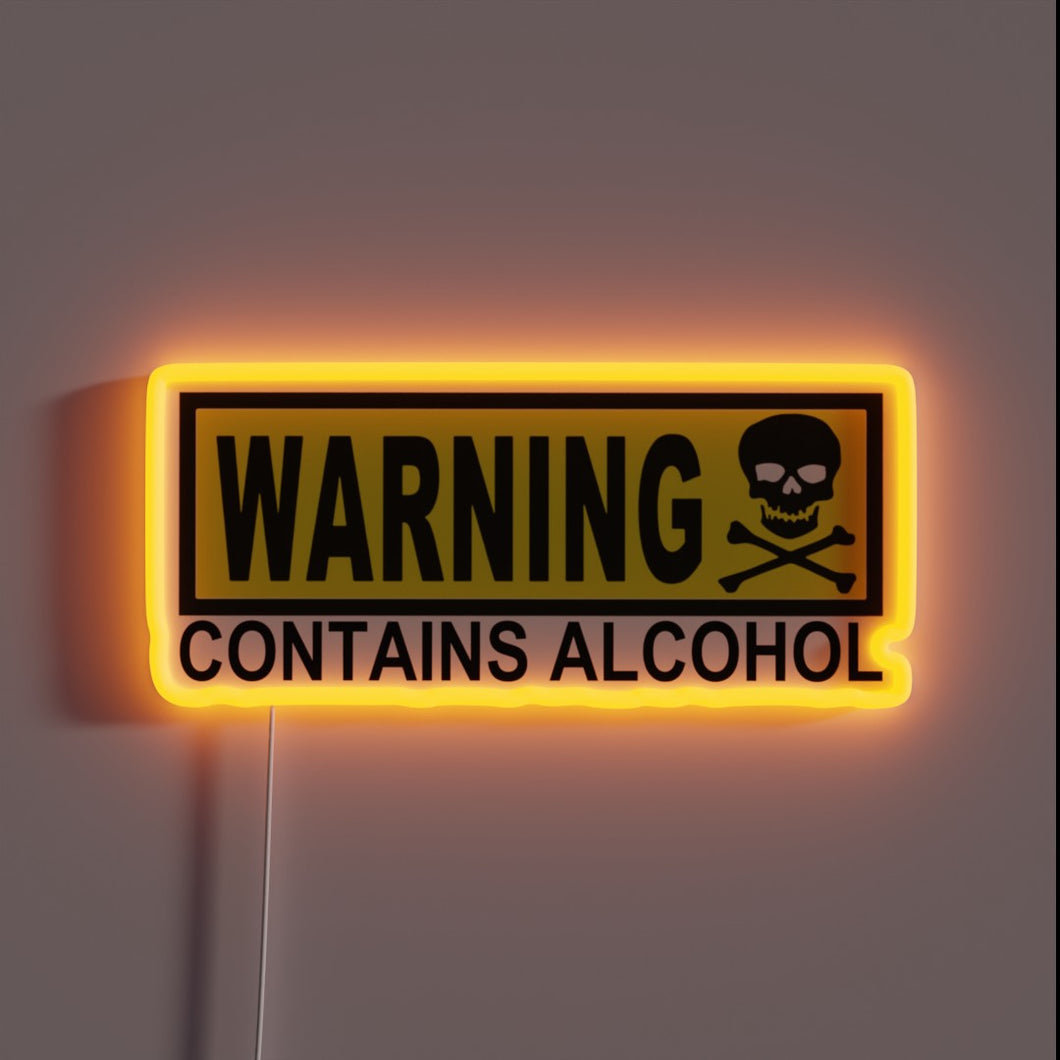 Caution: Brightly Colored Neon Sign with Warning of Alcohol Content