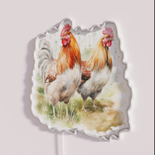 Charger l&#39;image dans la galerie, Vintage farmhouse charm with hand-painted watercolor chicken neon lighting accents.