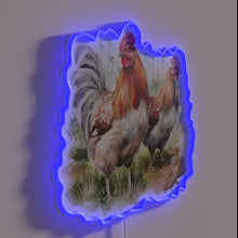 Charger l&#39;image dans la galerie, Whimsical Watercolor Chicken Farmhouse Sign in Bright RGB Neon Colors