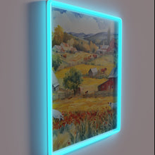Charger l&#39;image dans la galerie, Whimsical watercolor countryside landscape art print with rustic farmhouse glow.