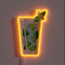Charger l&#39;image dans la galerie, Vibrant watercolor depiction of a mojito cocktail with neon accents.
