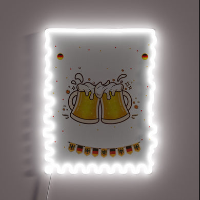 Vibrant RGB neon sign featuring whimsical beer garden party motto.