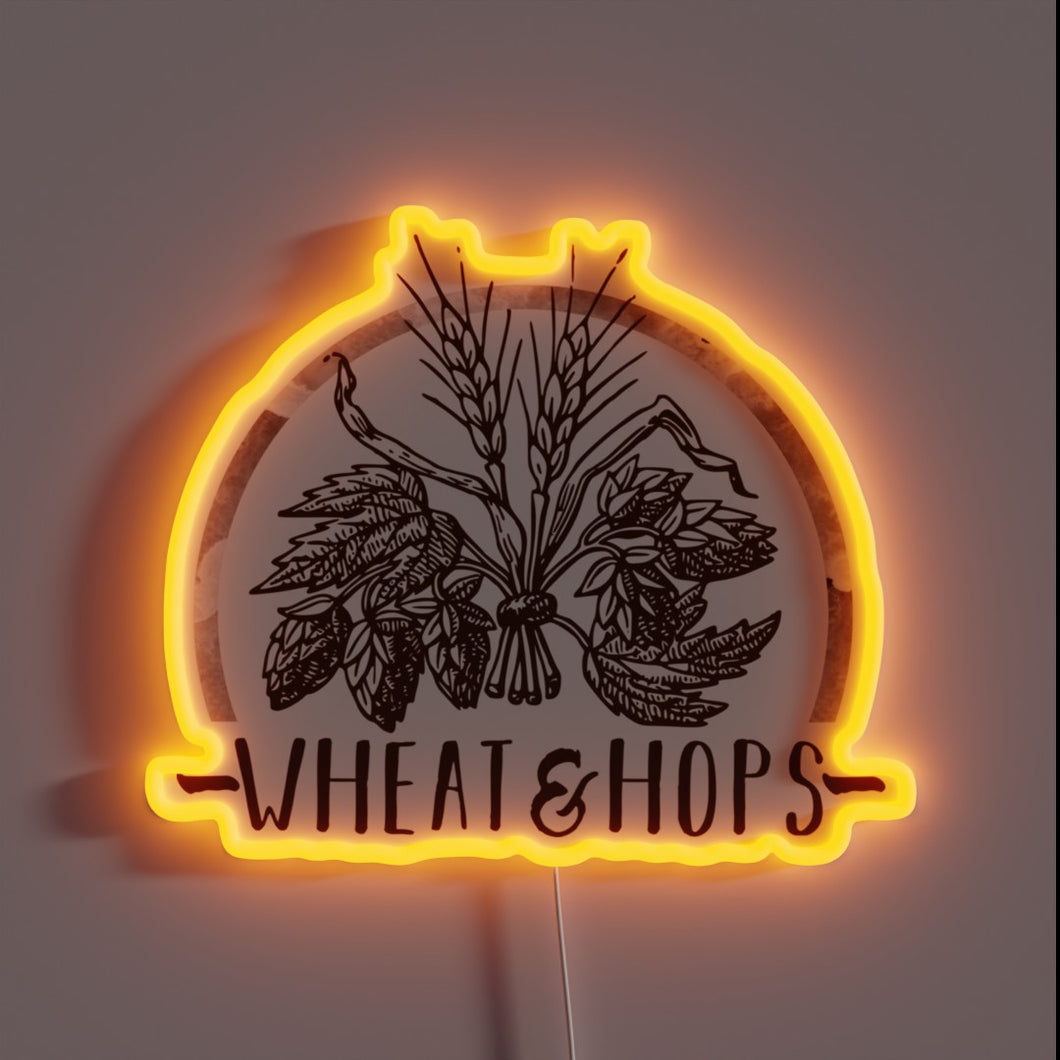 RGB Neon Sign Featuring Interconnected Wheat and Hops Icons