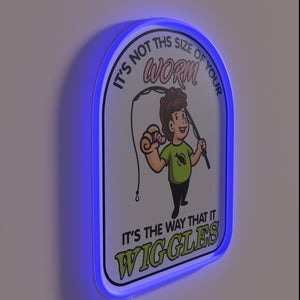 Vintage neon fishing theme art decor with worm motif.
