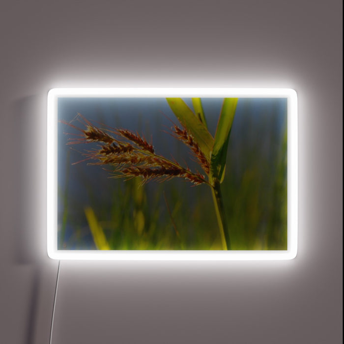 Vibrant Neon Sign Featuring Iridescent Wild Grasses in Bold Colors