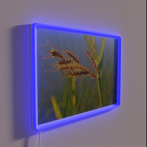 Vibrant Neon Sign Featuring Illustrations of Natural Wild Grasses Landscape