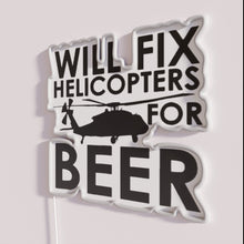 Charger l&#39;image dans la galerie, Unique Beer-Inspired Helicopter Repair Shop Sign with Colorful Neon Lights