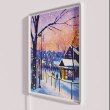 Charger l&#39;image dans la galerie, Cozy winter evening ambiance with vibrant RGB neon glow signage.