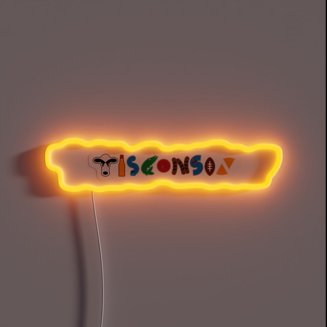 Wisconsin-themed compilation of RGB colors in neon illuminated design