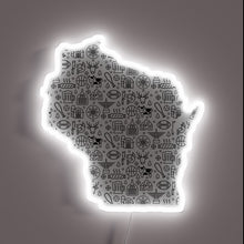 Charger l&#39;image dans la galerie, Vintage Wisconsin patterned design in glowing RGB neon illumination