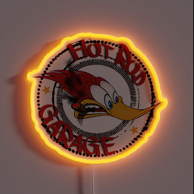Woodpecker hot rod garage neon sign.