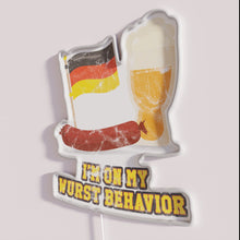 Charger l&#39;image dans la galerie, Neon German-themed beer and bratwurst inspired party decoration sign.