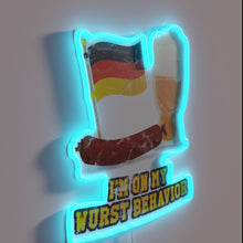Charger l&#39;image dans la galerie, Neon sign with funny German beer brat-themed wordplay in color