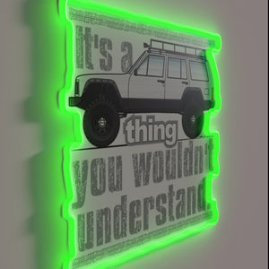 Neon XJ logo illuminated with pure white RGB lighting