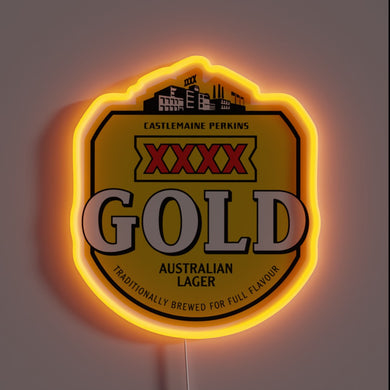Unique LED Neon Sign featuring XXXX gold logo lighting