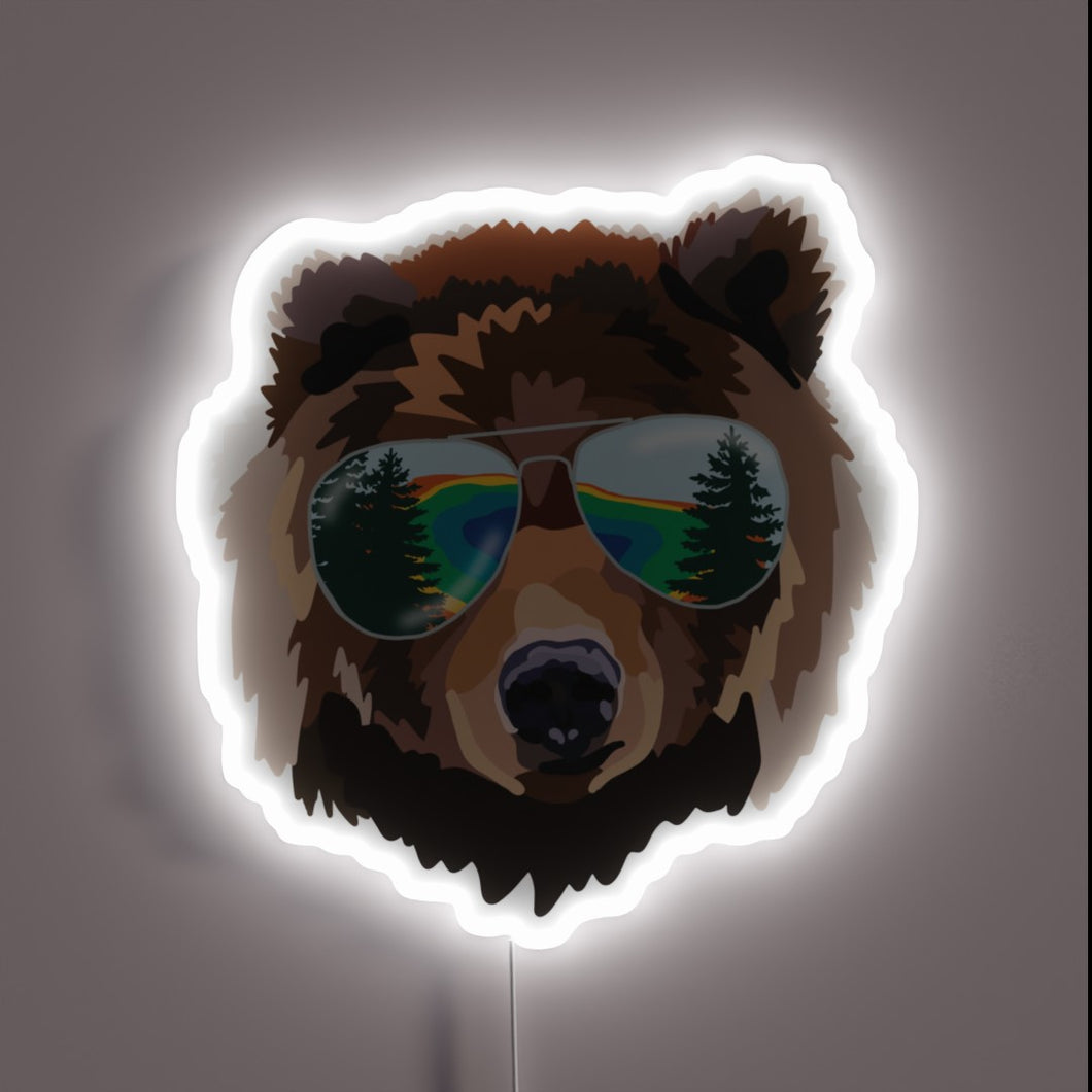 Bear with sunglasses Yellowstone neon sign.
