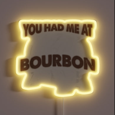 A vibrant bourbon-themed bar decor accent with glowing LED lights