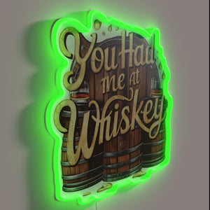 Whiskey lovers' dream decor featuring customizable RGB neon sign lighting.