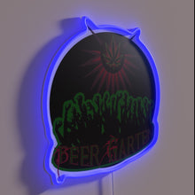 Charger l&#39;image dans la galerie, Neon beer garden sign featuring zombies in colorful RGB glow.