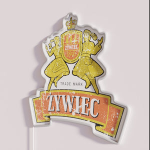 Vibrant Zywiec Poland city map illuminated RGB color changing neon sign.