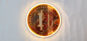 Gold bitcoin coin neon sign