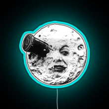 Charger l&#39;image dans la galerie, A Trip to the Moon Le Voyage Dans La Lune face only RGB neon sign lightblue 