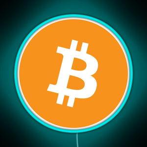 Bitcoin BTC Logo Crypto Merge Minimalist RGB neon sign lightblue 