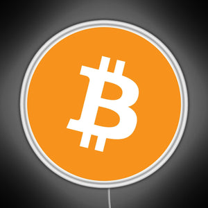 Bitcoin BTC Logo Crypto Merge Minimalist RGB neon sign white 