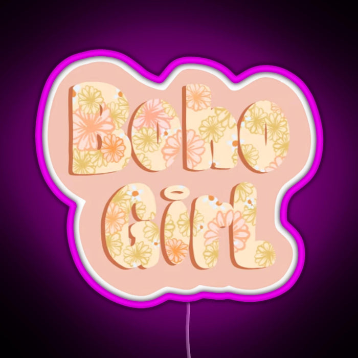 Boho girl RGB neon sign  pink