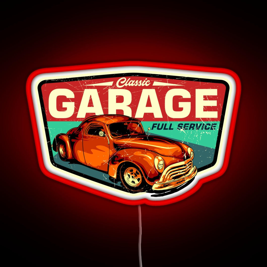 Classic Garage Retro Full Service Sign RGB neon sign red