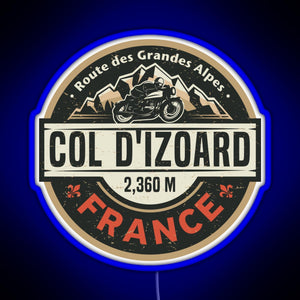 Col d Izoard Route des Grandes Alpes RGB neon sign blue