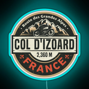 Col d Izoard Route des Grandes Alpes RGB neon sign lightblue 