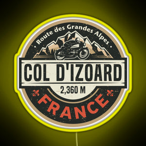 Col d Izoard Route des Grandes Alpes RGB neon sign yellow