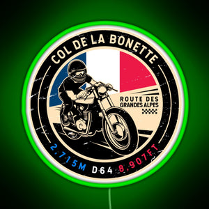 Col de la Bonette Route des Grandes Alpes Motorcycle RGB neon sign green