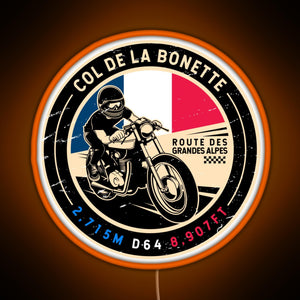 Col de la Bonette Route des Grandes Alpes Motorcycle RGB neon sign orange