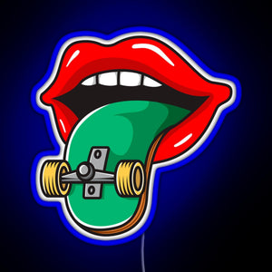 Cool Skater Skateboarder Tongue RGB neon sign blue